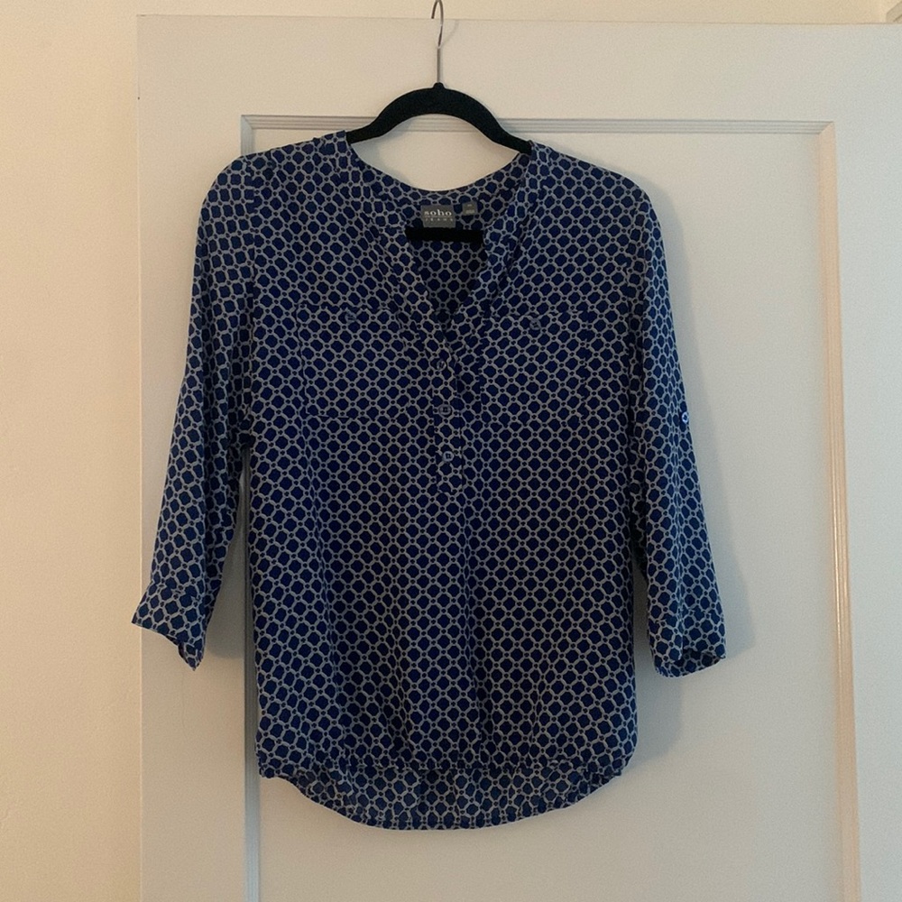 Navy Blue and Silver Blouse Womens size XS (Soho for New York & Co)